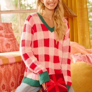 Cozy Checkered Sweater - Red and Green